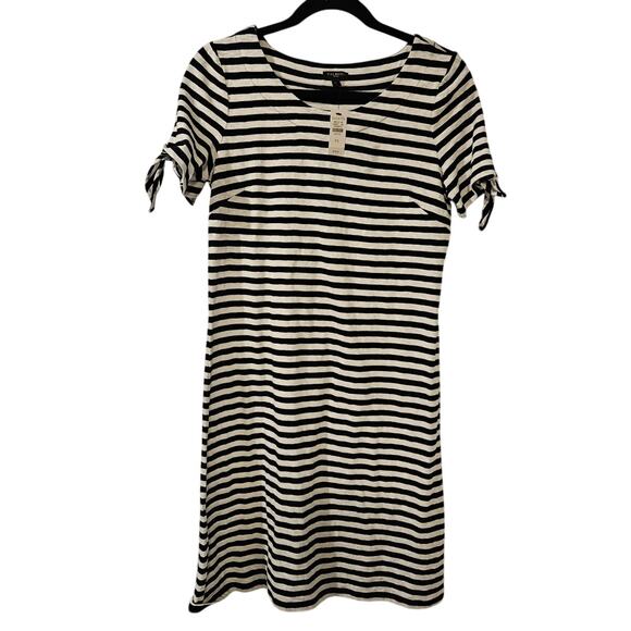 Talbots Navy White Striped‎ Cotton Dress Tie Sleeve NWT Small Petite Nautical - Picture 1 of 6